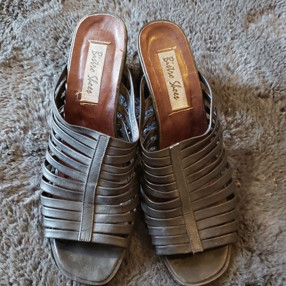 Black strappy slide on heels by Bistro shoes